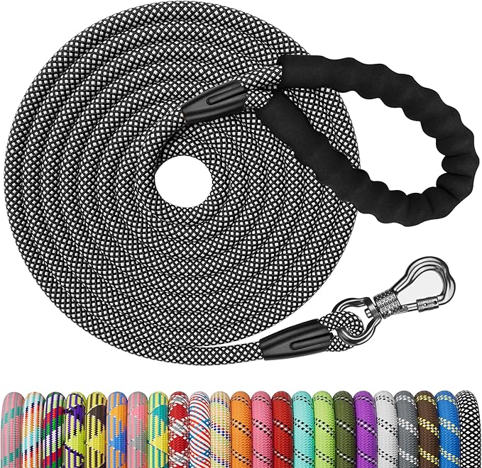 NTR Strong Dog Leash, 20FT Reflective Purple Rope with Swivel Lockable Hook and Padded Handle, Cat & Puppy Leash for Small to Large Dogs, Training, Playing, Camping, or Backyard