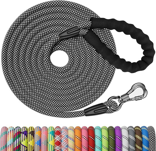 NTR Strong Dog Leash, 20FT Reflective Purple Rope with Swivel Lockable Hook and Padded Handle, Cat & Puppy Leash for Small to Large Dogs, Training, Playing, Camping, or Backyard
