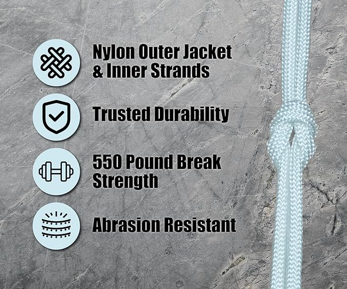 BORED? PARACORD! 550 lb Paracord - Ideal for Crafting, Camping, DIY Projects, Active & Military Outdoors - Strong Survival Rope - Tactical Parachute Cord Type III - White 50 Feet