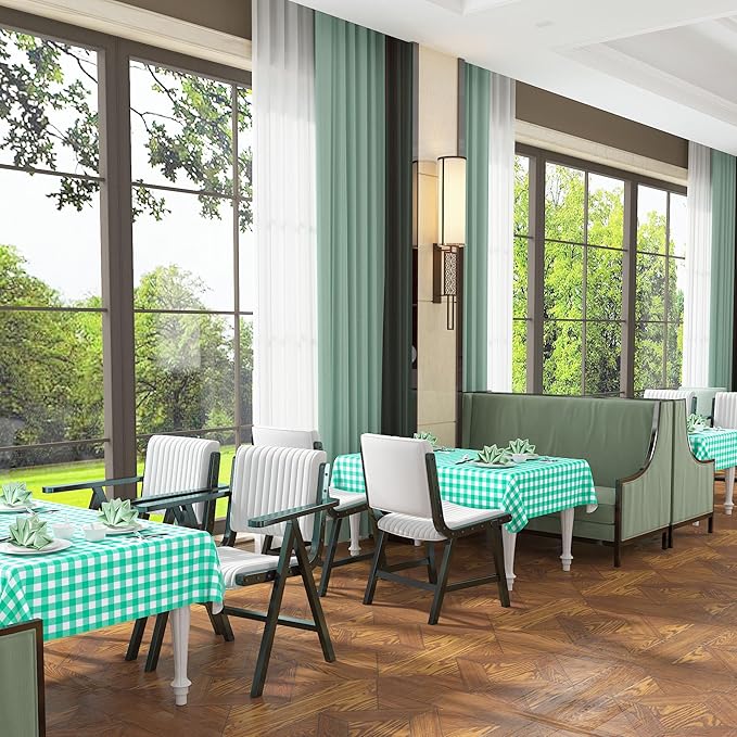 misaya Rectangle Waterproof Vinyl Table Cloth, Buffalo Flannel Backed Tablecloth, Wipeable Plastic Table Cover for Dinner, Kitchen, Outdoor (52" x 70", Green and White)