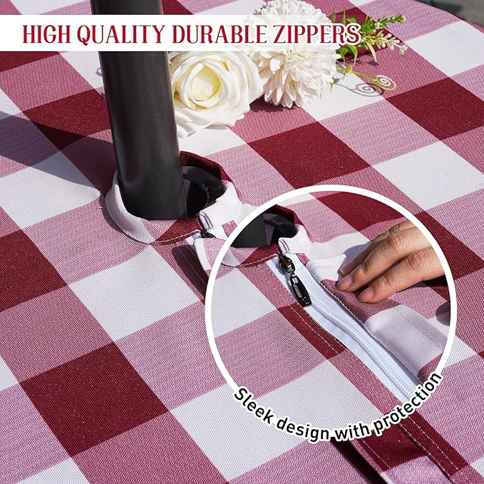 Poise3EHome 60X120 Outdoor/Indoor Waterproof Spillproof Rectangle Tablecloth with Umbrella Hole for Christmas Camping, Picnic, Afternoon Tea, BBQ, Burgundy Red Checkered